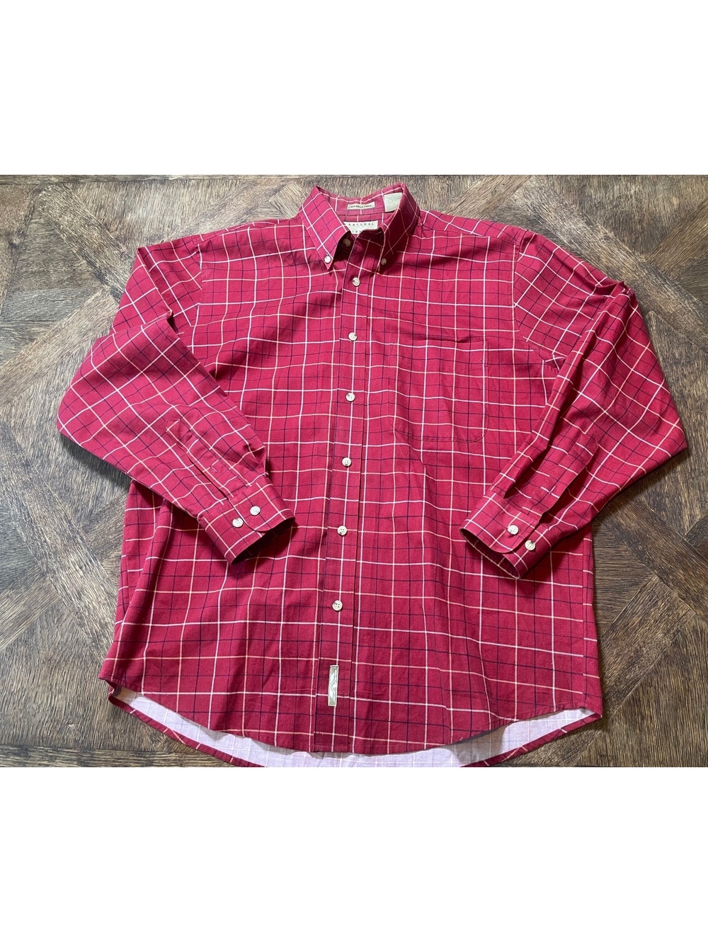 Natural Issue vintage 100% cotton red plaid long sleeve button down polo M